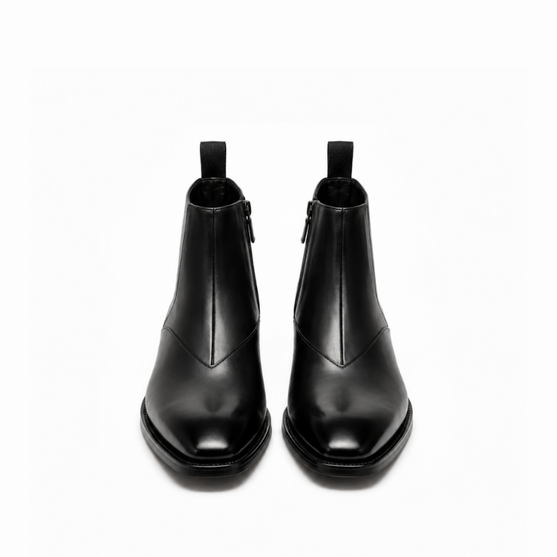 V-cut Leather Side-Zip Chelsea Ankle Boots