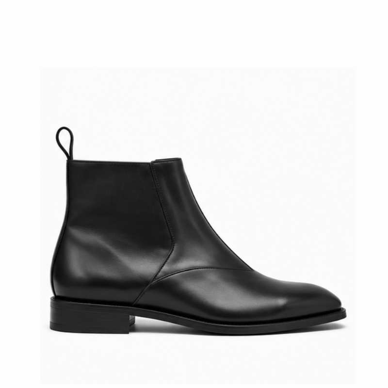 V-cut Leather Side-Zip Chelsea Ankle Boots
