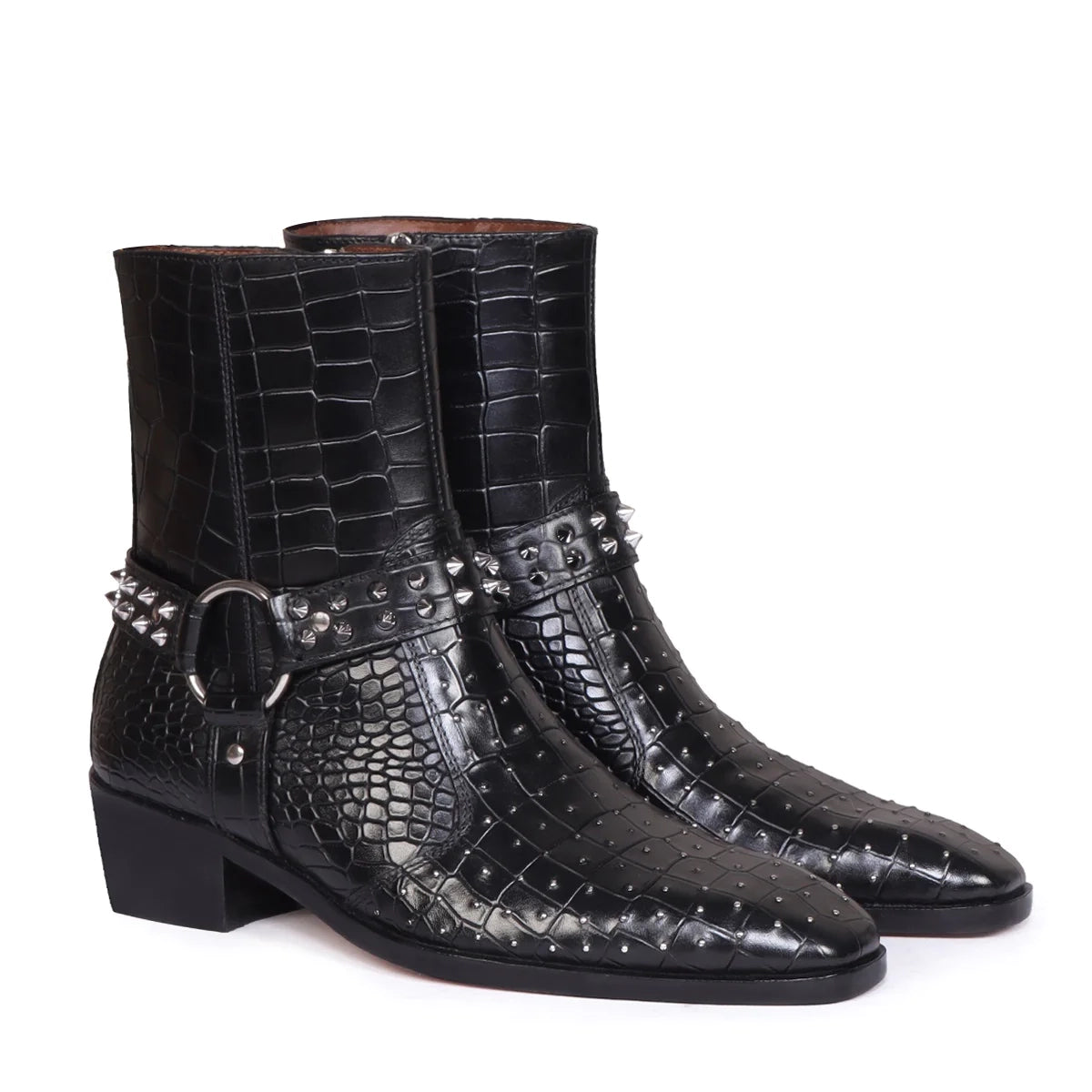 Deep Cut Croco Leather Side Zipper Boots