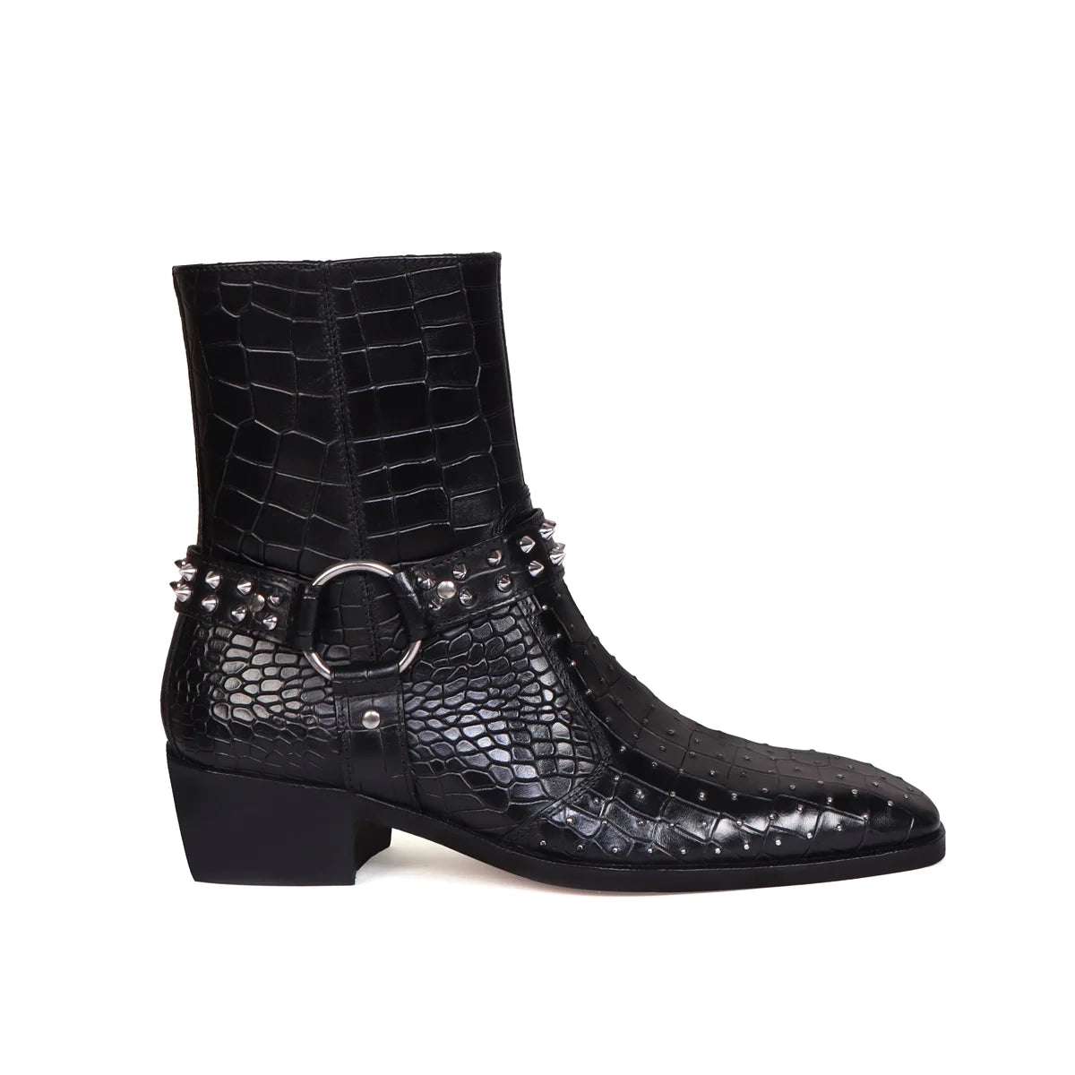 Deep Cut Croco Leather Side Zipper Boots