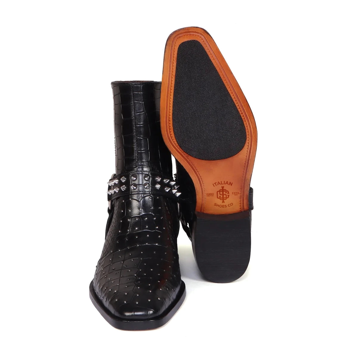 Deep Cut Croco Leather Side-Zipper Boots