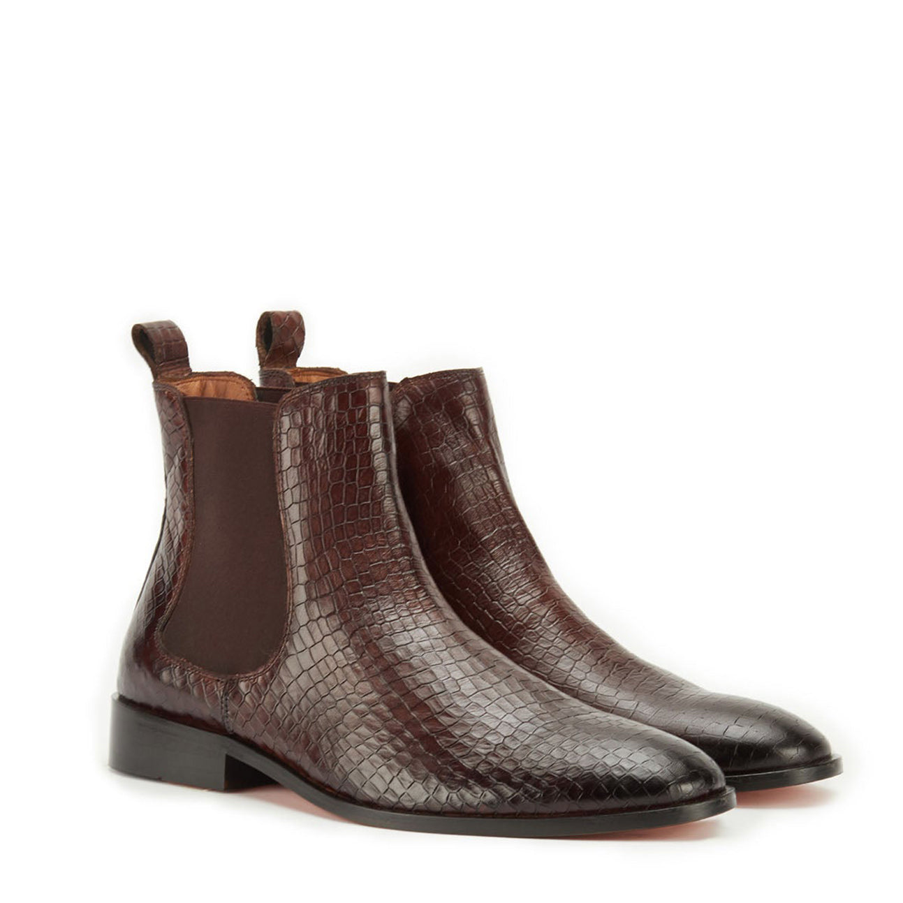 Coffee Croco Leather Boots