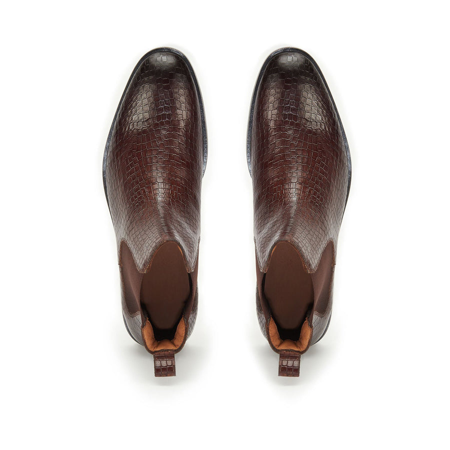 Coffee Croco Leather Boots