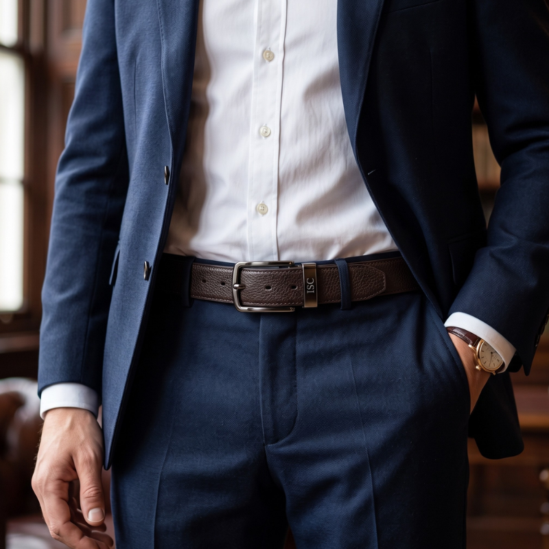 Varenzo Nocturne Grain Leather Belt