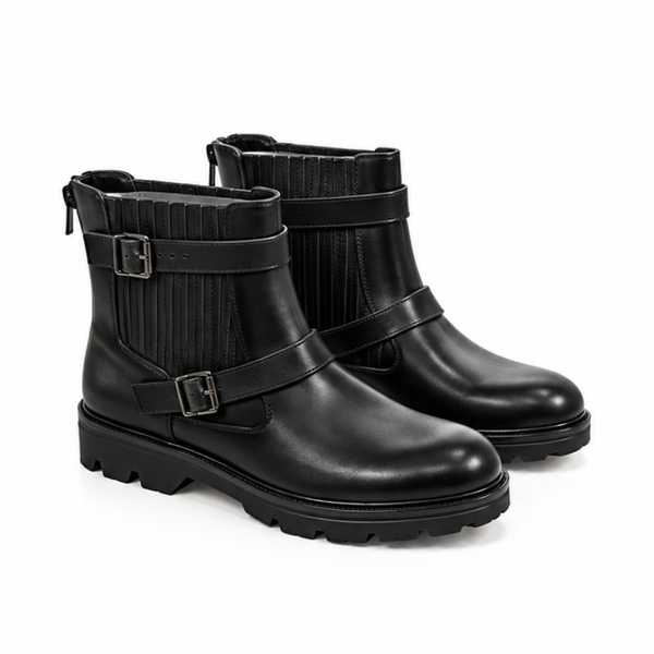 Vercelli Onyx Double-Buckle Biker Boots