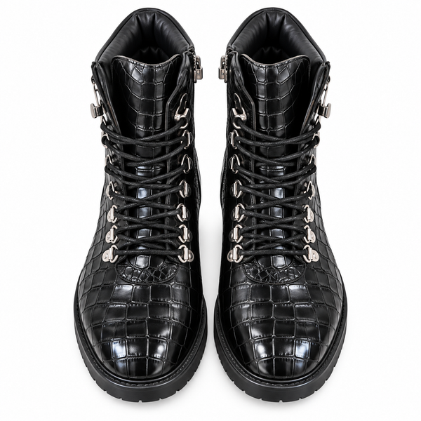 Verona Croc Lace-Up Boots