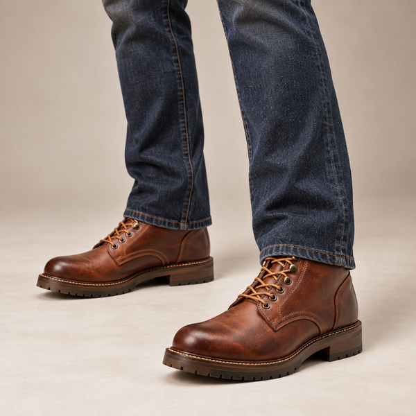 Vintage Rugged Leather Lace-Up Boots