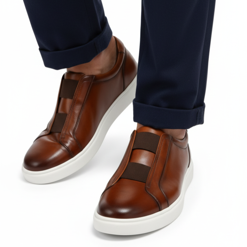 Vittorio Glide Double Stitch Men's Leather Slip-On Sneakers