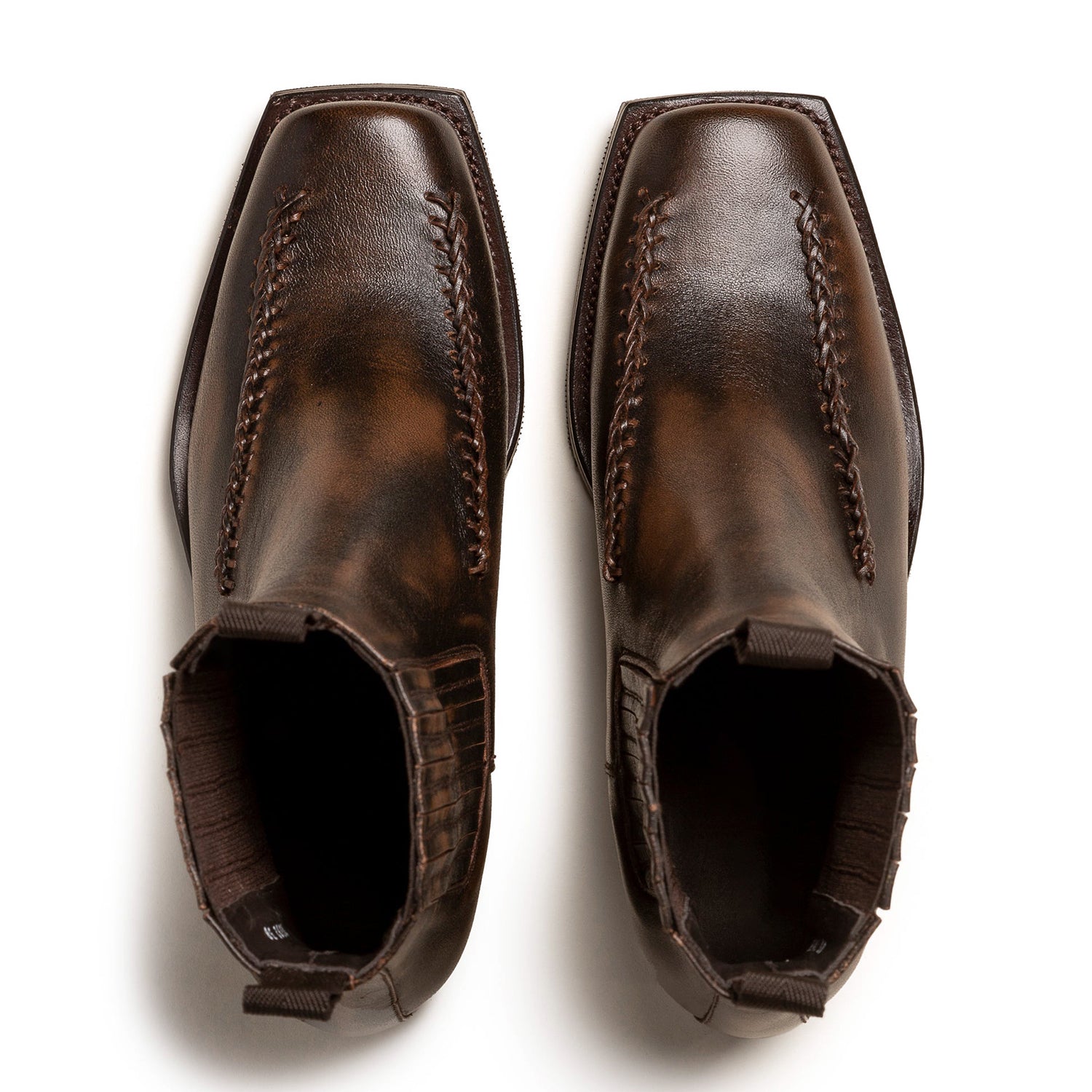 Men's Square-Toe Brown Braided Detail Chelsea Boot