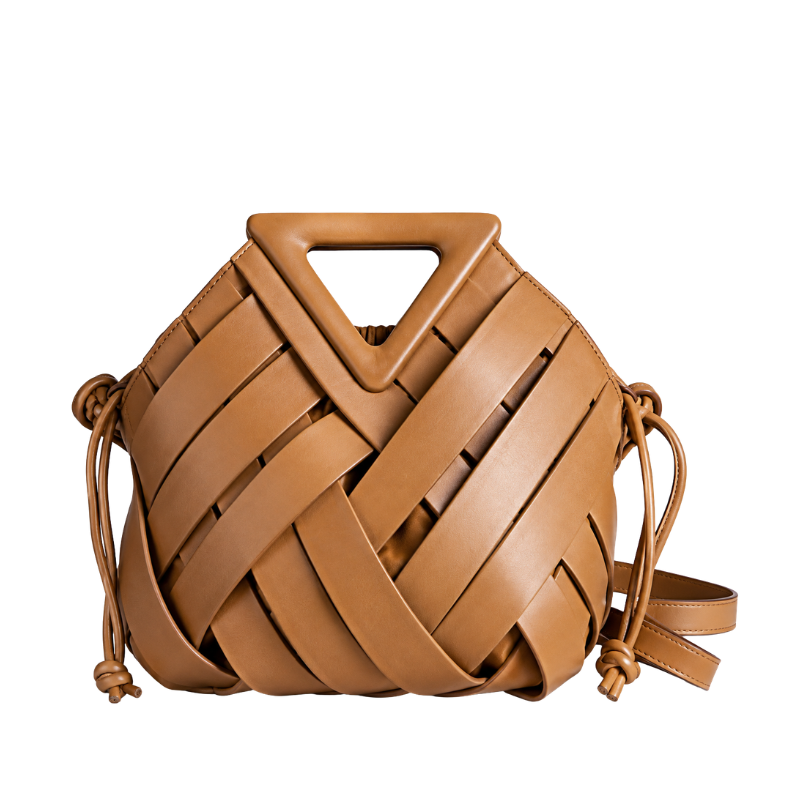 Weave Leather Triangular Handle Handbag