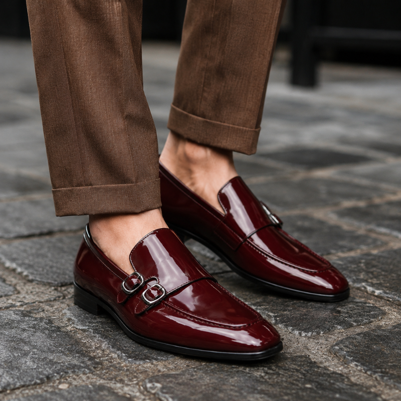 Wesley Double Monk Straps Patent Leather Loafers