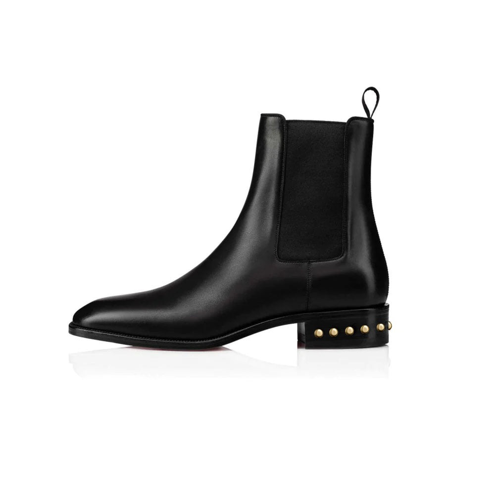 Coal Leather Gold Studded Chelsea Boots