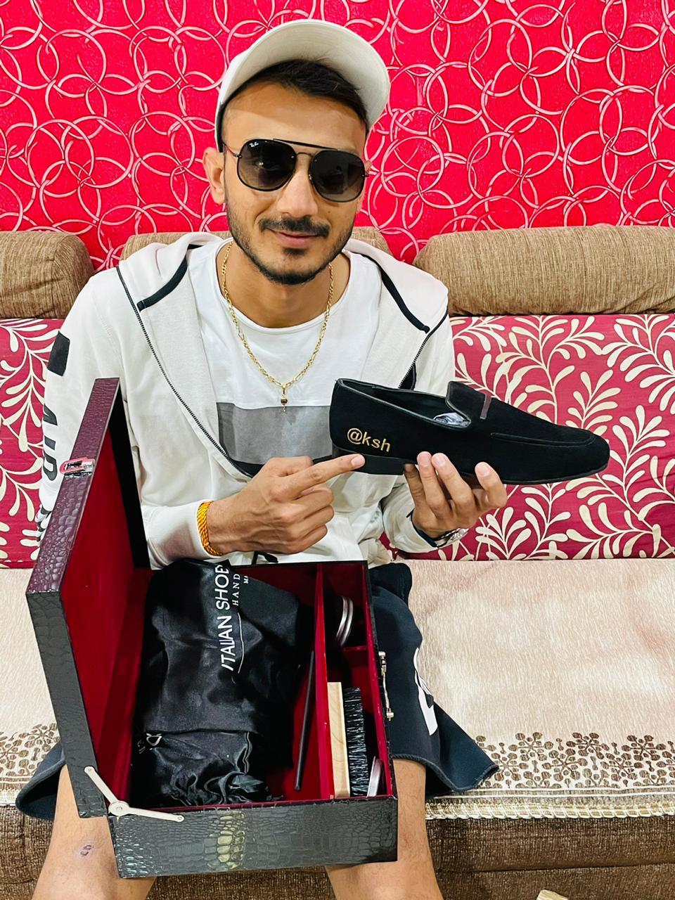 Velvet Loafers with Metallic Silver Heel Detailing