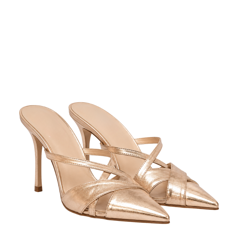Women's Rose Gold Cross-Strap Stiletto Heel
