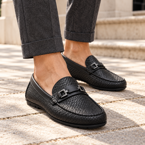 Woven-Texture Horsebit Driving Loafer