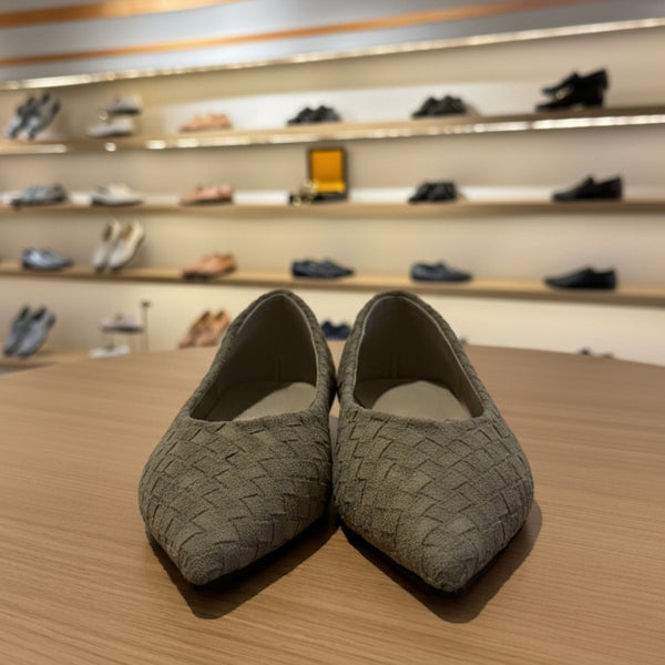 Woven Suede Pointed Ballet Flats