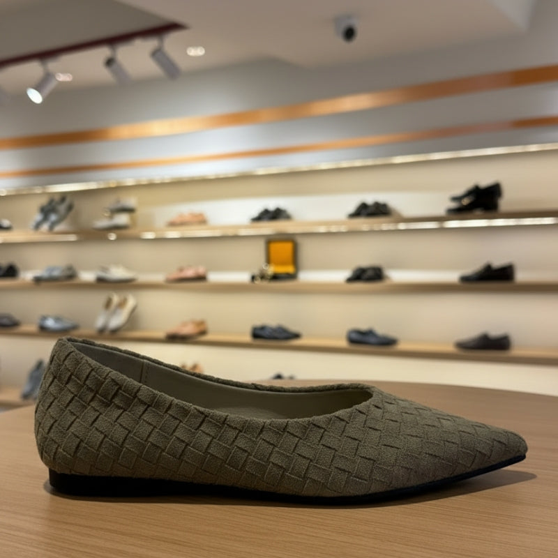 Woven Suede Pointed Ballet Flats