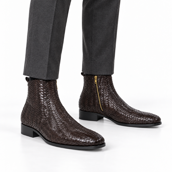 Woven Zip-Up Ankle Boots