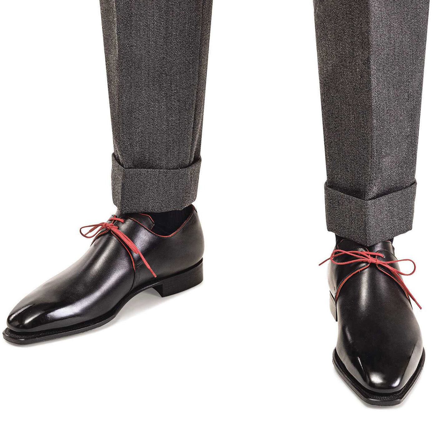 Black Calf Leather Red Laces Shoes