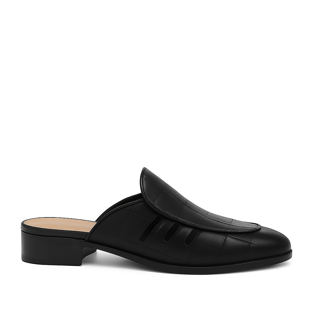 Stylish Croco Leather Mule Brown