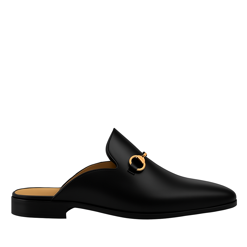 Plain Design Leather Mule Black