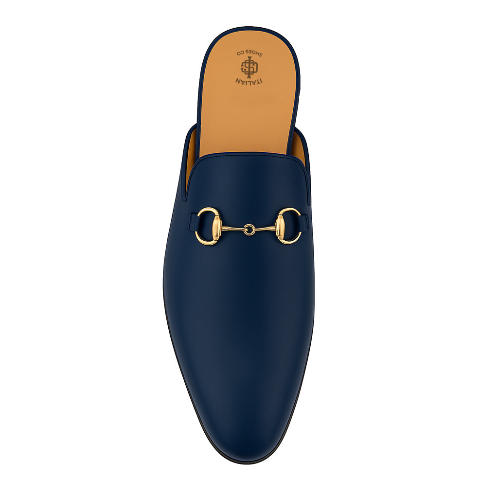 Plain Design Leather Mule Blue