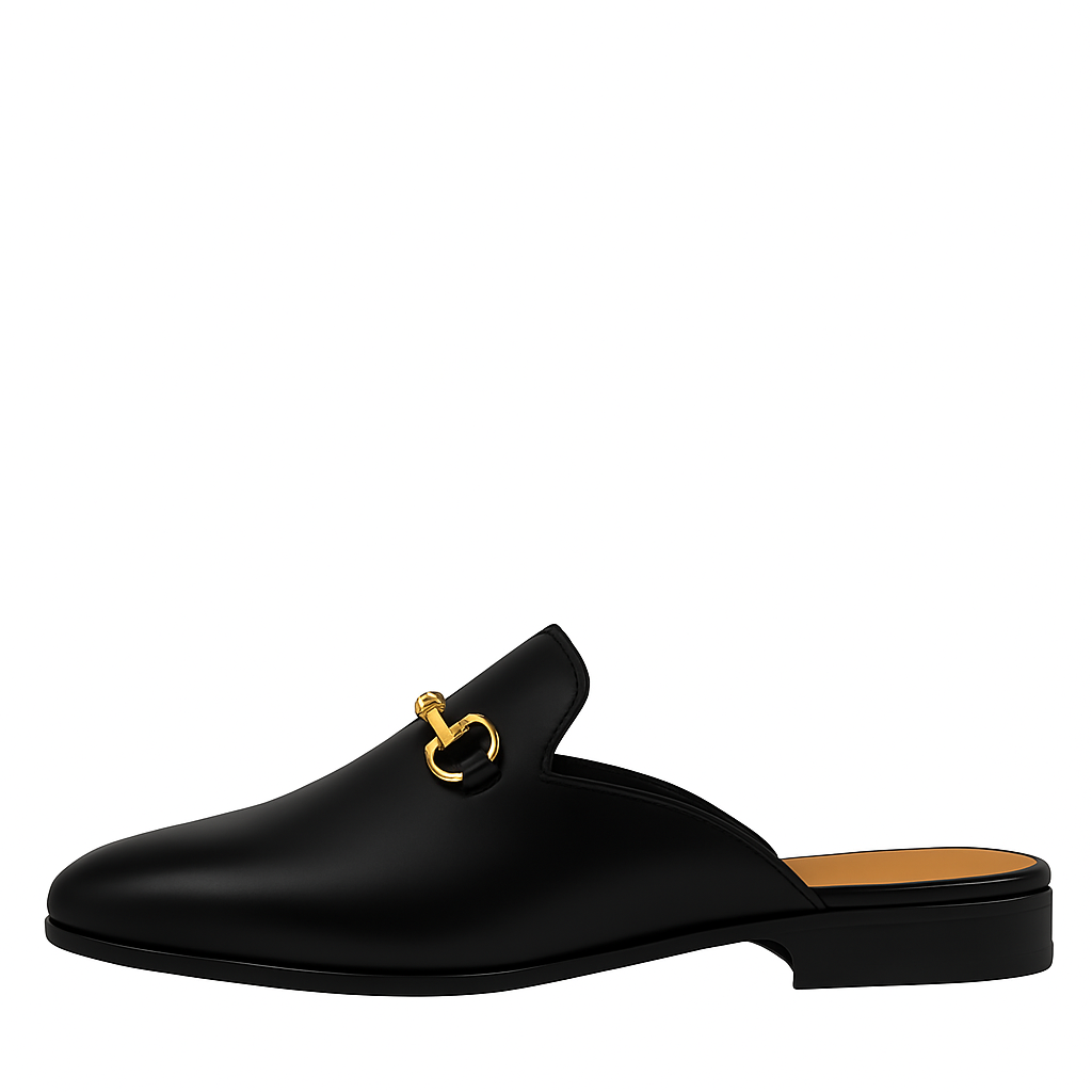 Plain Design Leather Mule Black