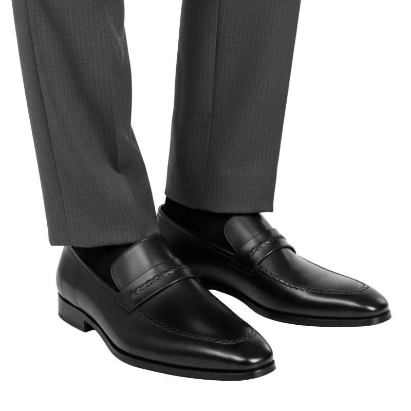 Italian Classic Noir Saddle Penny Loafers