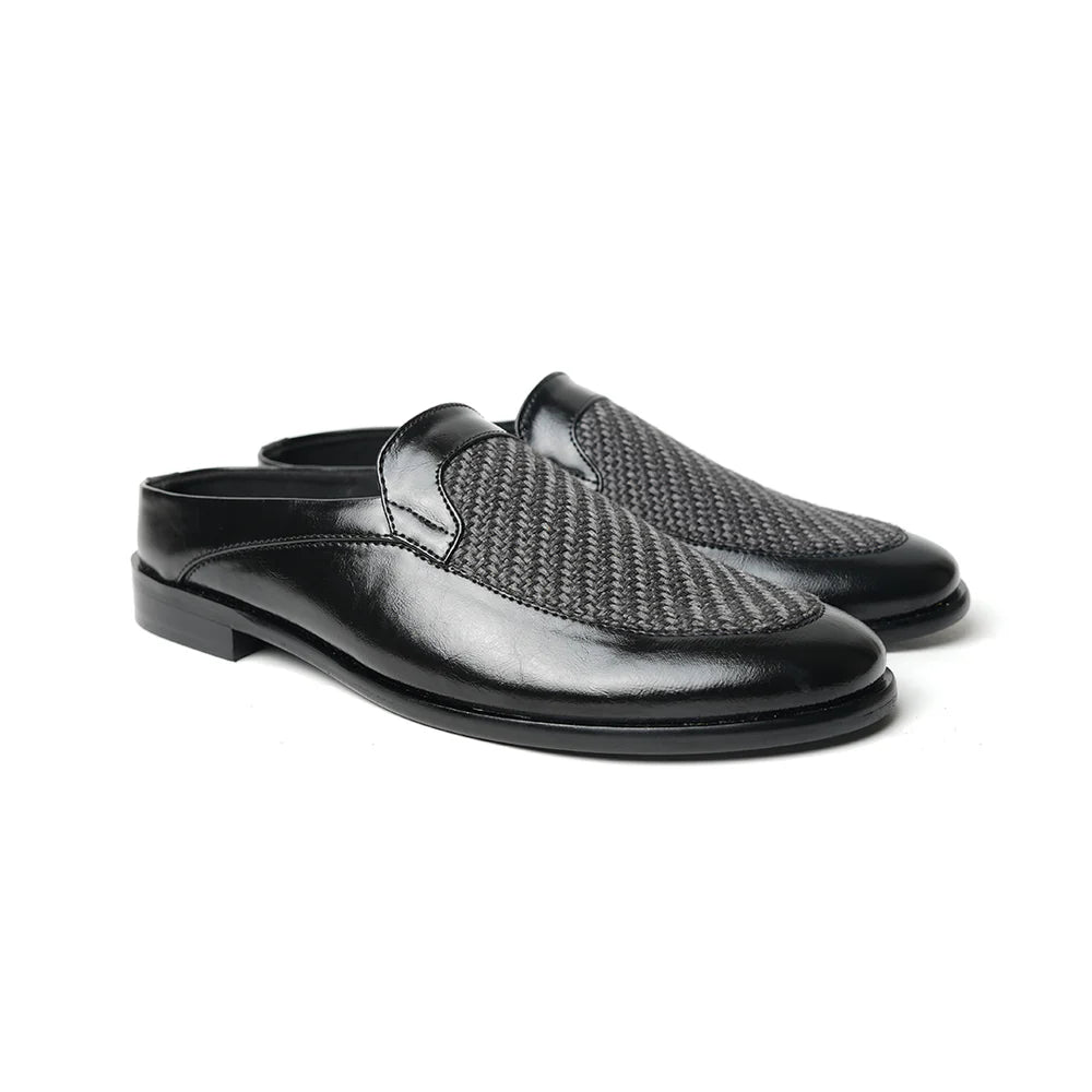 Half Mule Shoes - Black/Grey Leather