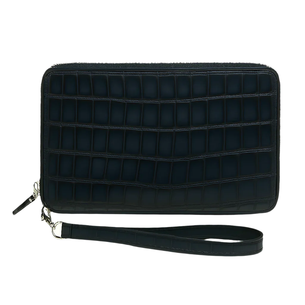 Croco Black Textured Around Zip Wallet