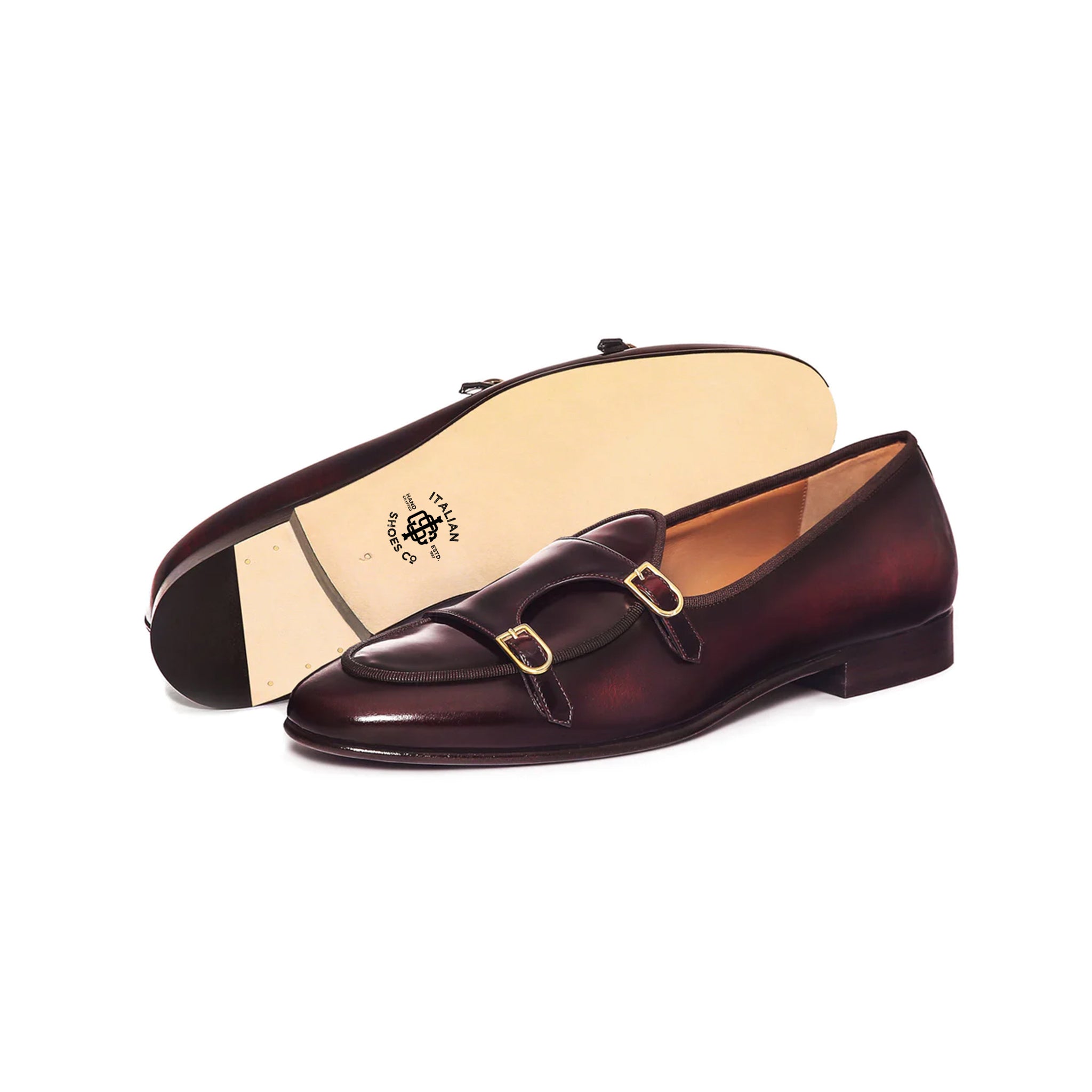 Wine Double Monk Strap Shoes