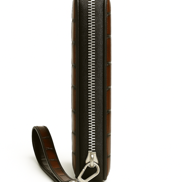 Croco Tan Textured Around Zip Wallet