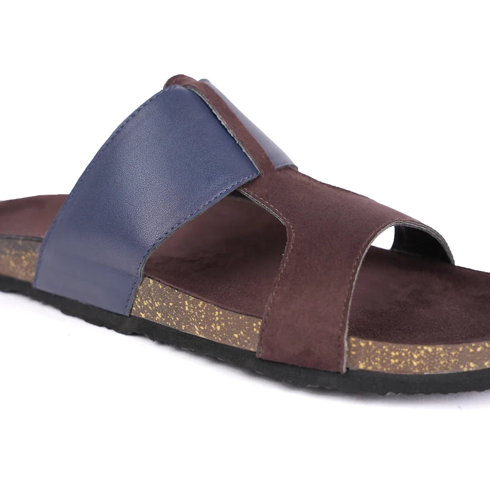 Cork Cross Strap Sandals - Brown and blue