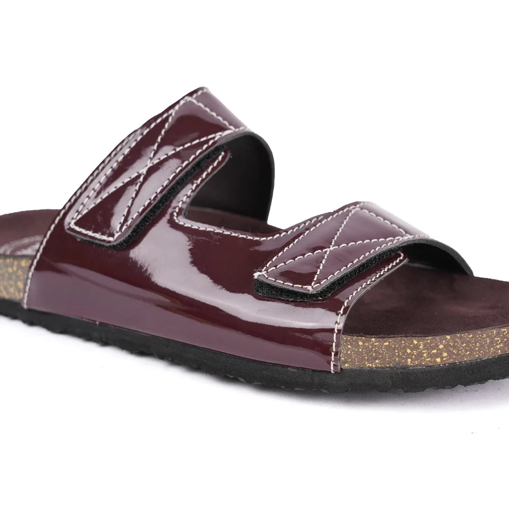 Cork Dual-Straps Sandals - Glossy brown