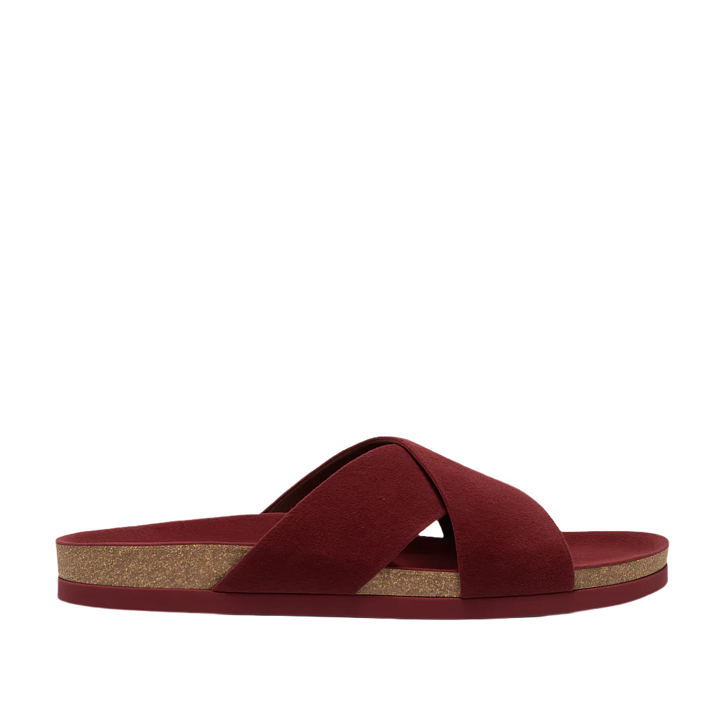 Men's Cross Strap Suede Burgundy Comfort Slipper