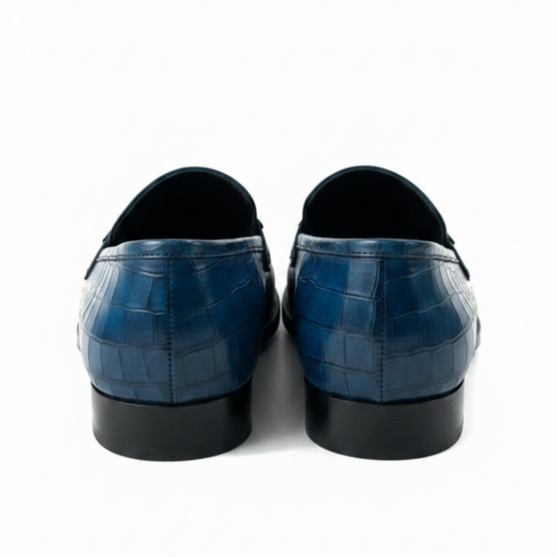 Crocodile‑textured Leather Loafers With Metallic Horsebit Ornament