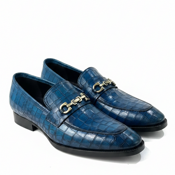 Crocodile textured Leather Loafers With Metallic Horsebit Ornament