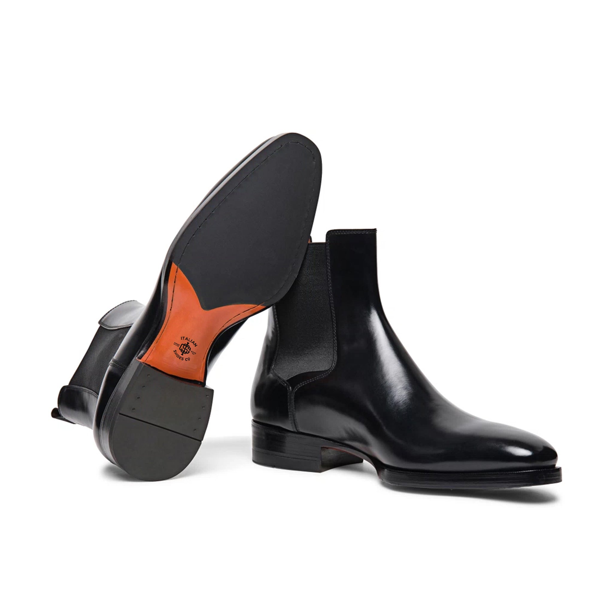 MEN’S POLISHED BLACK LEATHER CHELSEA BOOT