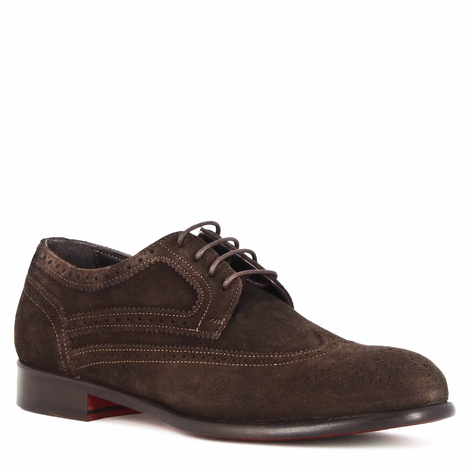 Dark Brown Suede Leather Derby Shoes