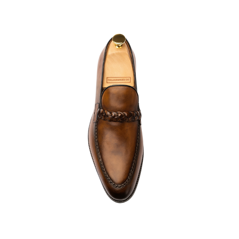 Mens Leather Tan Stitched Penny Loafer