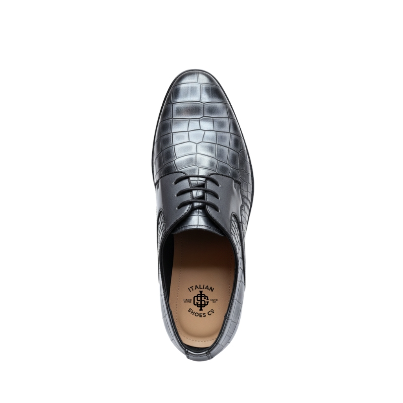 Titanium Croco Metallic Derby Shoes