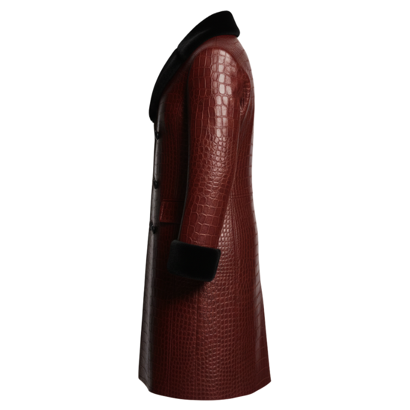 Royal Croc-Embossed Fur Collar Overcoat