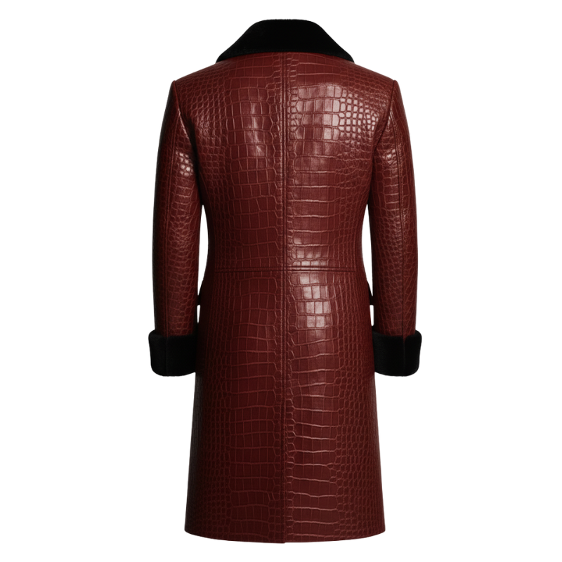 Royal Croc-Embossed Fur Collar Overcoat