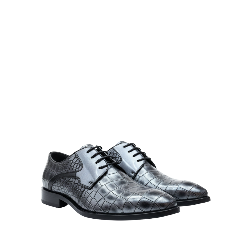 Titanium Croco Metallic Derby Shoes