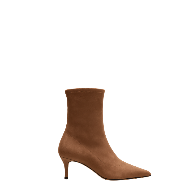 Premium Suede Pointed Toe Ankle Boots with Kitten Heels
