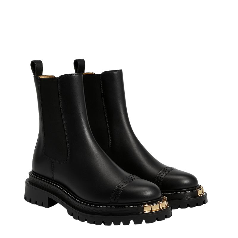 Luxury Ankle Boots for Womens with Gold-accent Toe Detail