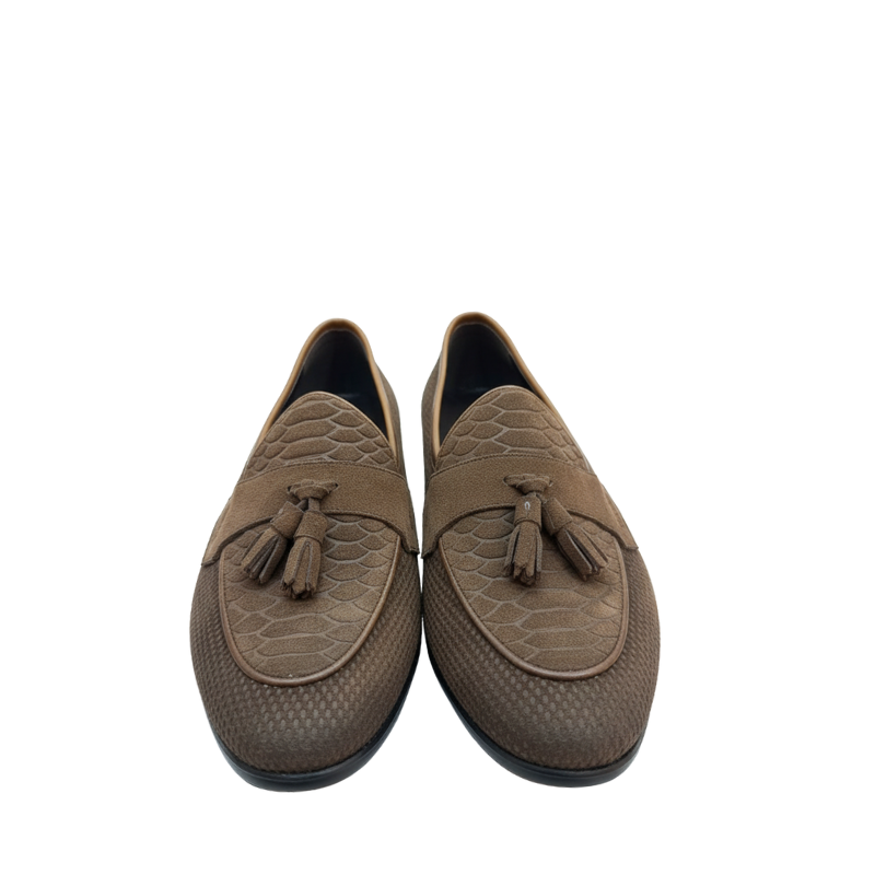 Luxury Textured Cocoa Tassel Loafers