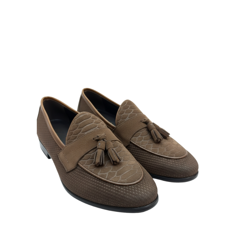 Luxury Textured Cocoa Tassel Loafers