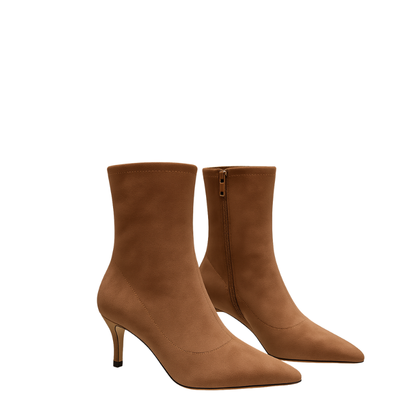 Premium Suede Pointed Toe Ankle Boots with Kitten Heels