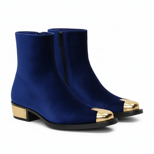 Punk Leather Boots Golden Toe Shoe